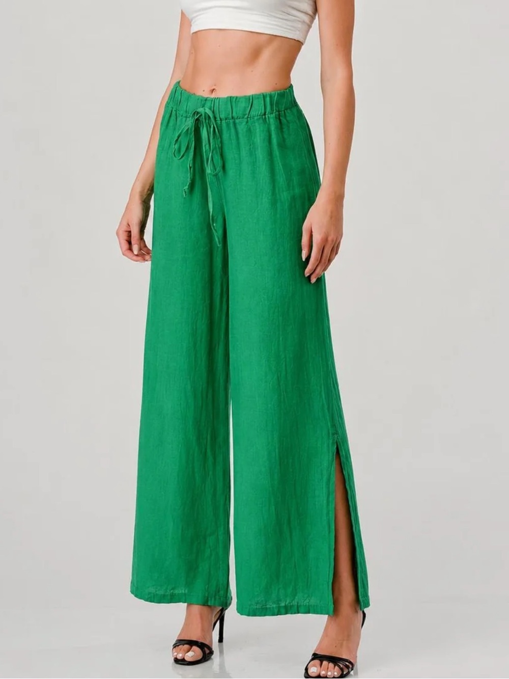 Calligraphie Linen Blend Wide Slit Leg Pants